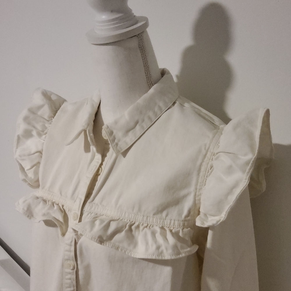 Free People Cream Ruffle Button Down Shirt - Picture 4 of 8